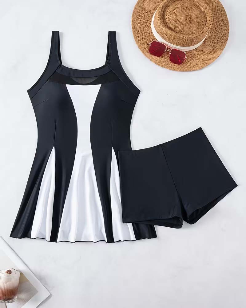 Color-Blocked Sleeveless Two-Piece Tankini