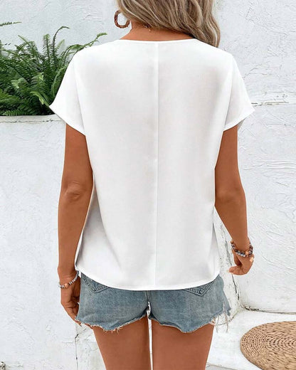 Round Neck Printed Short Sleeve Casual Blouse