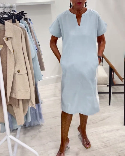 Short-Sleeved Contrast Color Straight Dress