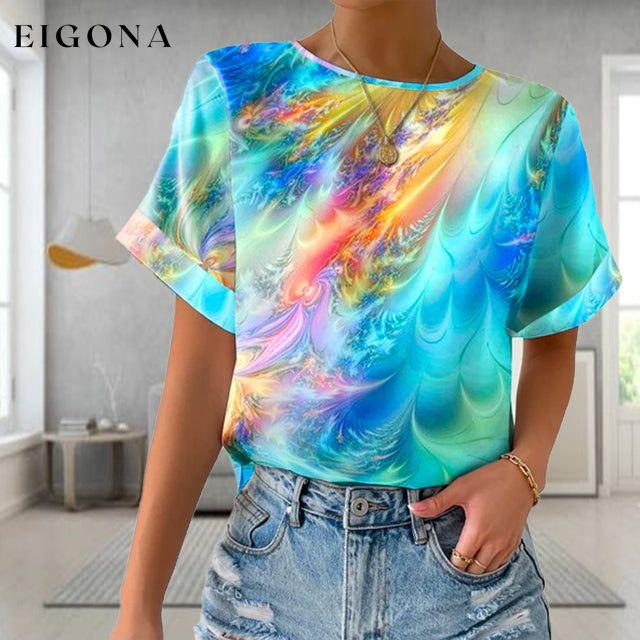 Bold and Beautiful: Colorful Print T-Shirt Blue best Best Sellings clothes Plus Size Sale tops Topseller