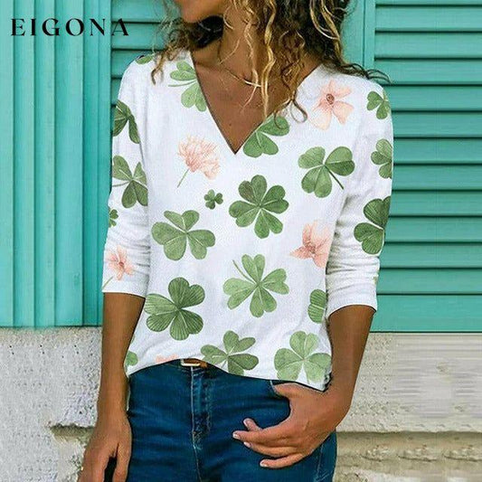 Four Leaf Clover Print T-Shirt White Best Sellings clothes Plus Size Sale tops Topseller