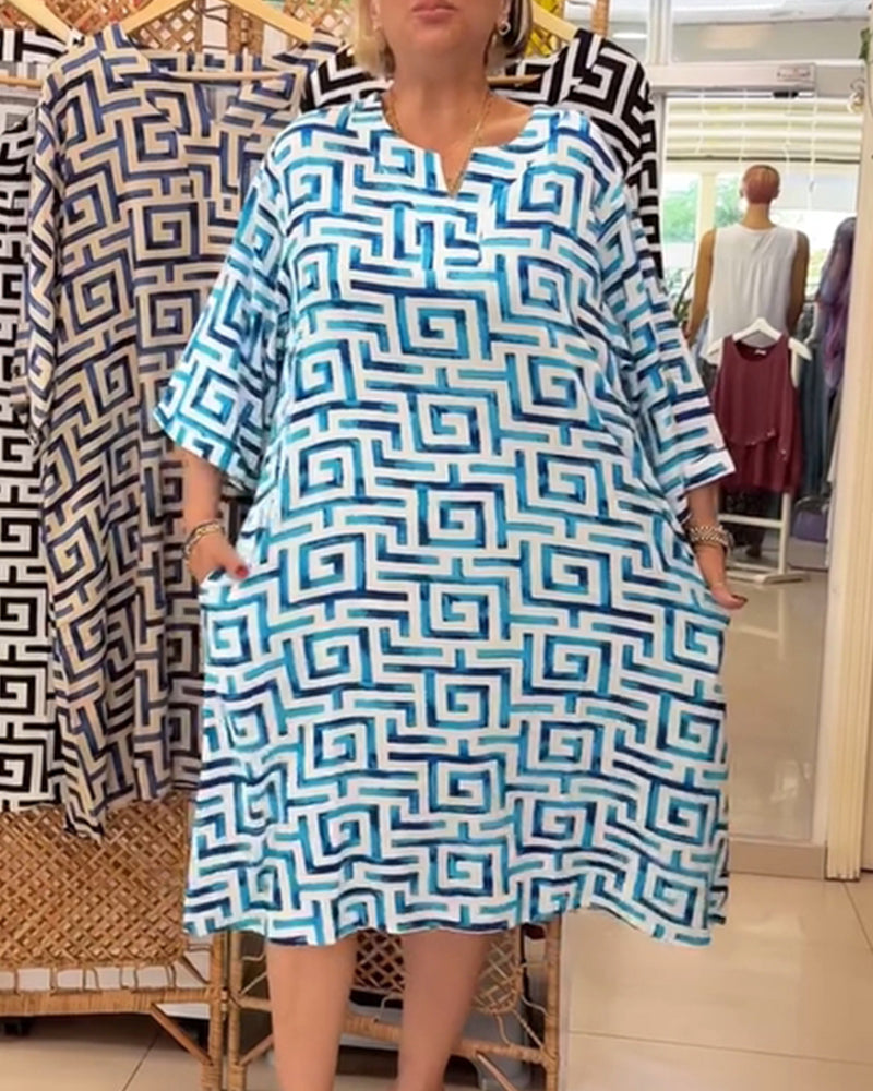Loose Short Sleeve Geometric Pattern Print Dress