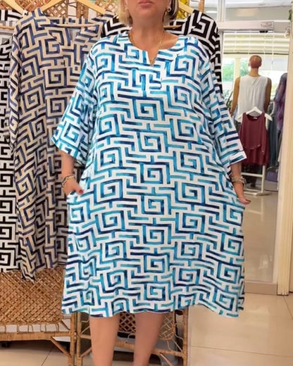 Loose Short Sleeve Geometric Pattern Print Dress
