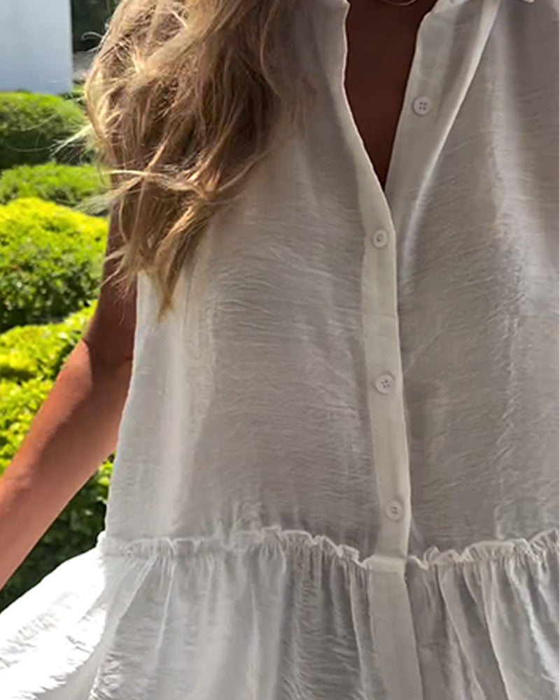 Sleeveless Lapel A-Line Tank Top