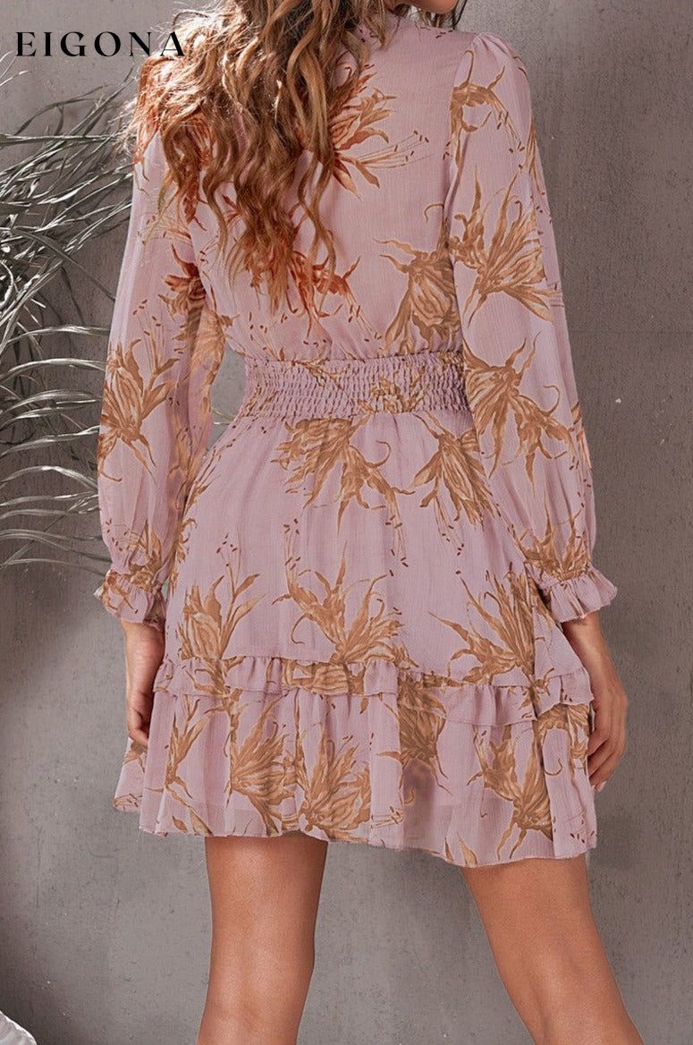 Floral Deep V Flounce Sleeve Mini Dress clothes dress dresses long sleeve dresses Ship From Overseas short dresses SYNZ trend trendy