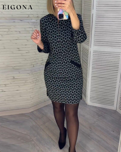 Argyle print long-sleeved dress Black 2023 f/w Casual Dresses Clothes Dresses elegant dress