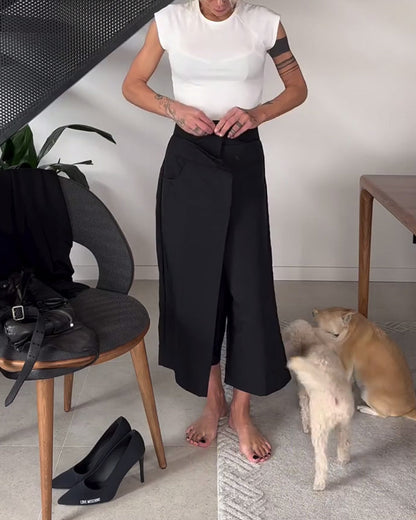 Pantalon décontracté asymétrique simple de couleur unie