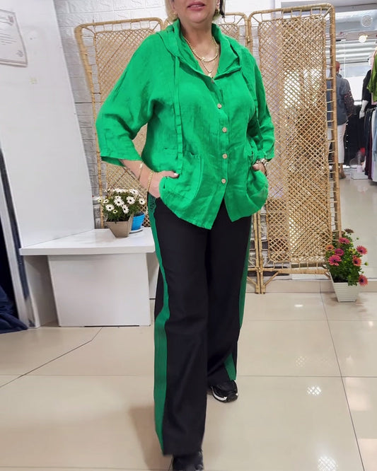 Hooded Cardigan Straight Pants Set