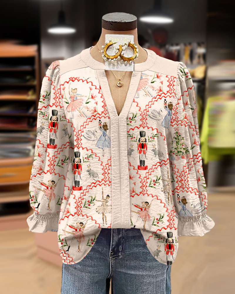 Puff Sleeve V-Neck Temperamental Blouse