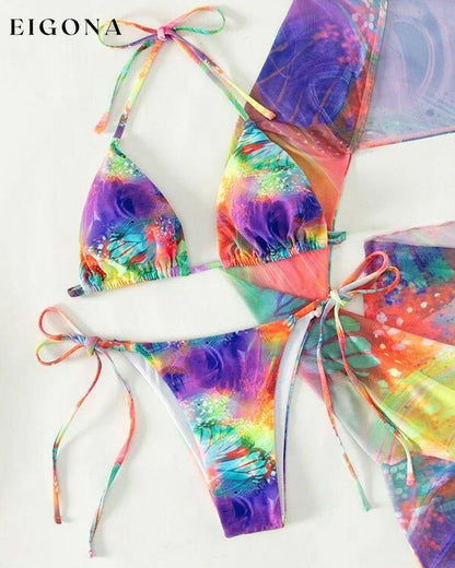 Three-piece multicolor tie-dye bikini set 23BF Bikinis Clothes Summer Swimwear