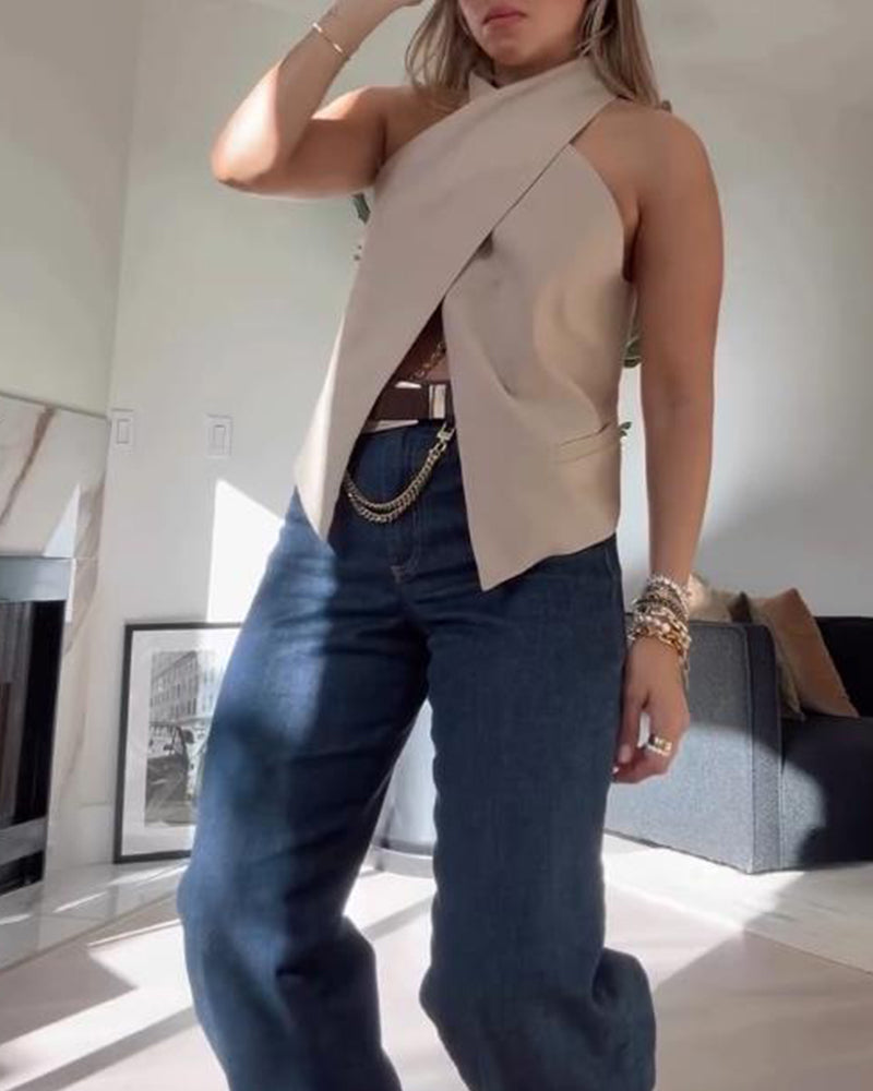 Sexy Bluse mit überkreuztem Neckholder