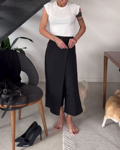 Pantalon décontracté asymétrique simple de couleur unie