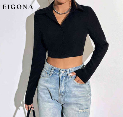 Button Up Collared Neck Long Sleeve Blouse clothes crop top crop tops cropped top croptop long sleeve shirts long sleeve top Ship From Overseas shirt shirts top tops Y@X@N@H