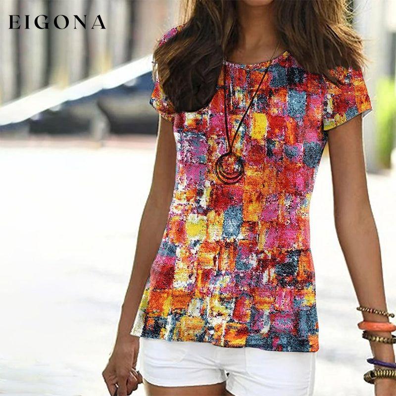 Colorful Abstract Print T-Shirt Multicolor best Best Sellings clothes Plus Size Sale tops Topseller