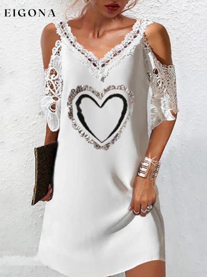 V-Neck Lace Off-The-Shoulder Print Dress cotton linens