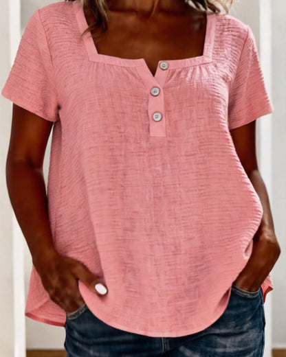 Textured Square Neck Short Sleeve T-Shirt