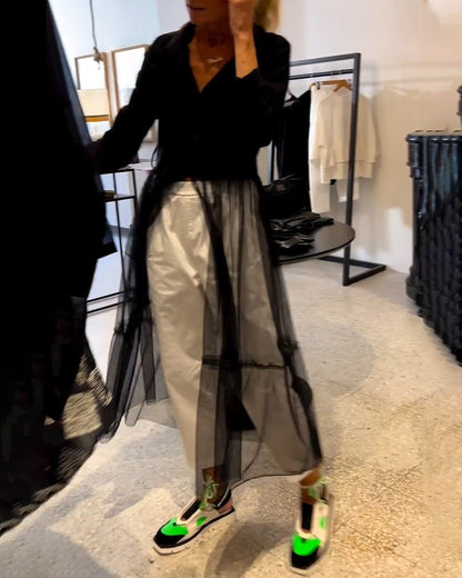 Modisches, fließendes Mesh-Longshirt