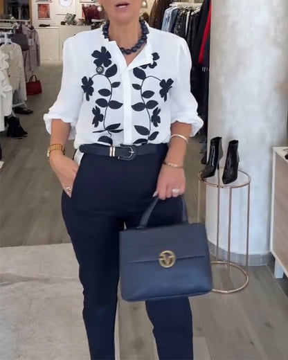 Stylish Floral Print Ruffle Blouse