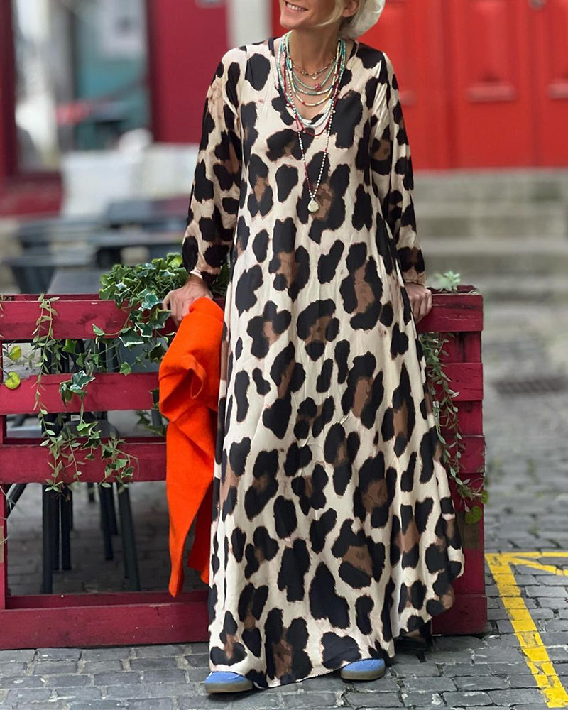 Long sleeve v neck leopard print dress 2023 f/w 202466 casual dresses spring