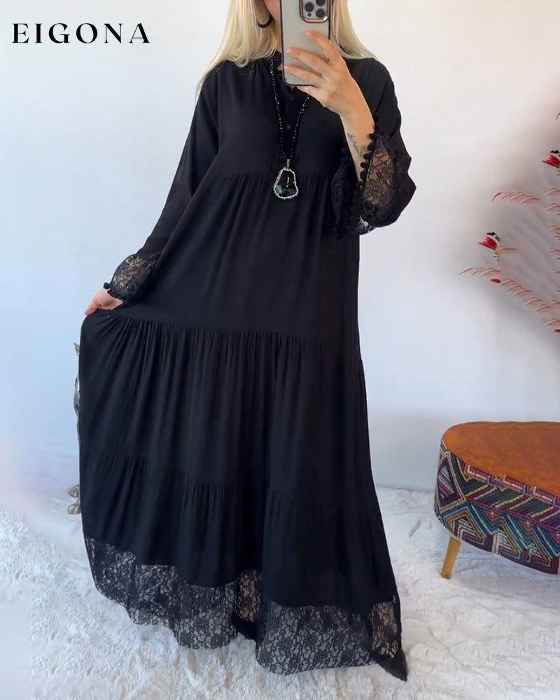 Elegant lace solid color dress Black 2023 f/w 23BF casual dresses Clothes Dresses spring