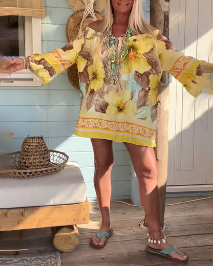 Off-Shoulder Resort Print Blouse