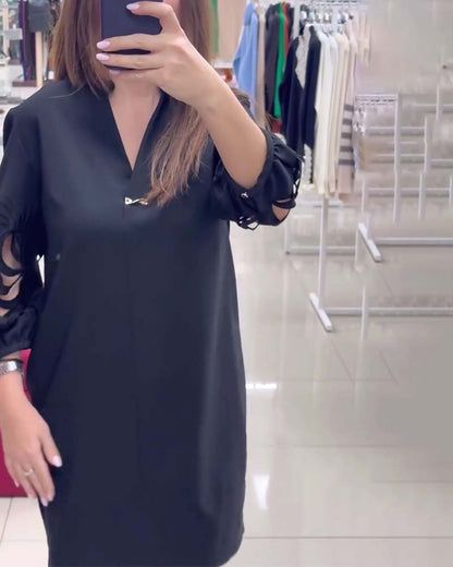 V-Neck Lantern Sleeve Hollow Dress 2024 f/w casual dresses