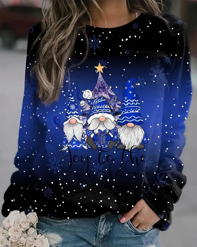 Christmas dwarf print crew neck gradient sweatshirt 2024 f/w christmas spring sweatshirts