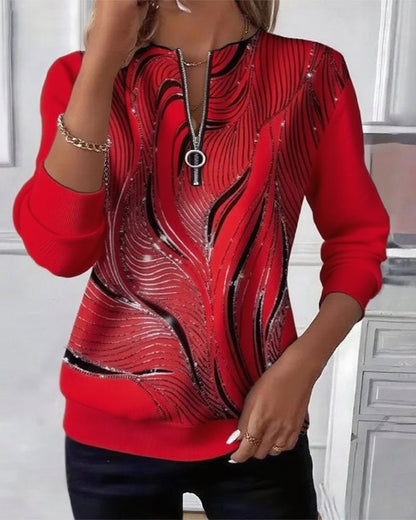 Casual Printed Zipper Sweatshirt
