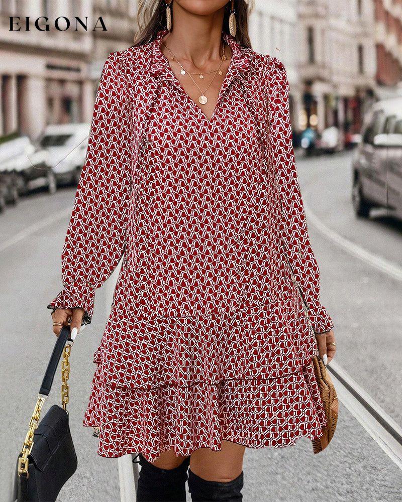 Print Long Sleeve Dress Red 2023 F/W casual dresses Clothes discount Dresses Spring