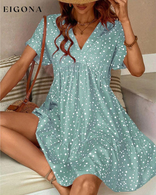 V Neck Polka Dot Print Dress Green 23BF Casual Dresses Clothes Dresses Spring Summer