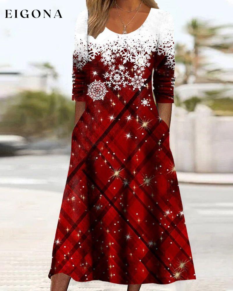 Snowflake print midi dress Red 2022 f/w 23BF casual dresses christmas Clothes