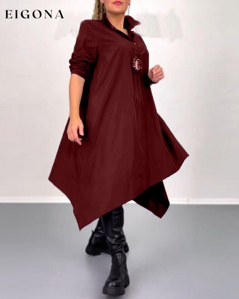 Solid color irregular casual dress Burgundy 2023 f/w 23BF casual dresses Clothes Dresses spring