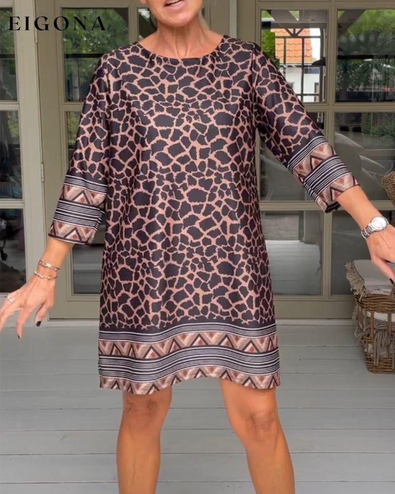 Elegant vintage leopard dress Black 23BF Casual Dresses Clothes Dresses Spring Summer