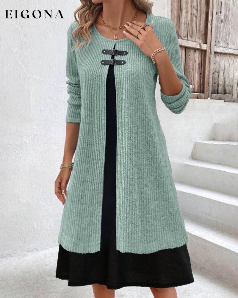 Patchwork rib long sleeve dress Green 2023 f/w 23BF casual dresses Clothes Dresses