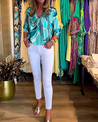 Blusa Estampada Solta Manga Longa