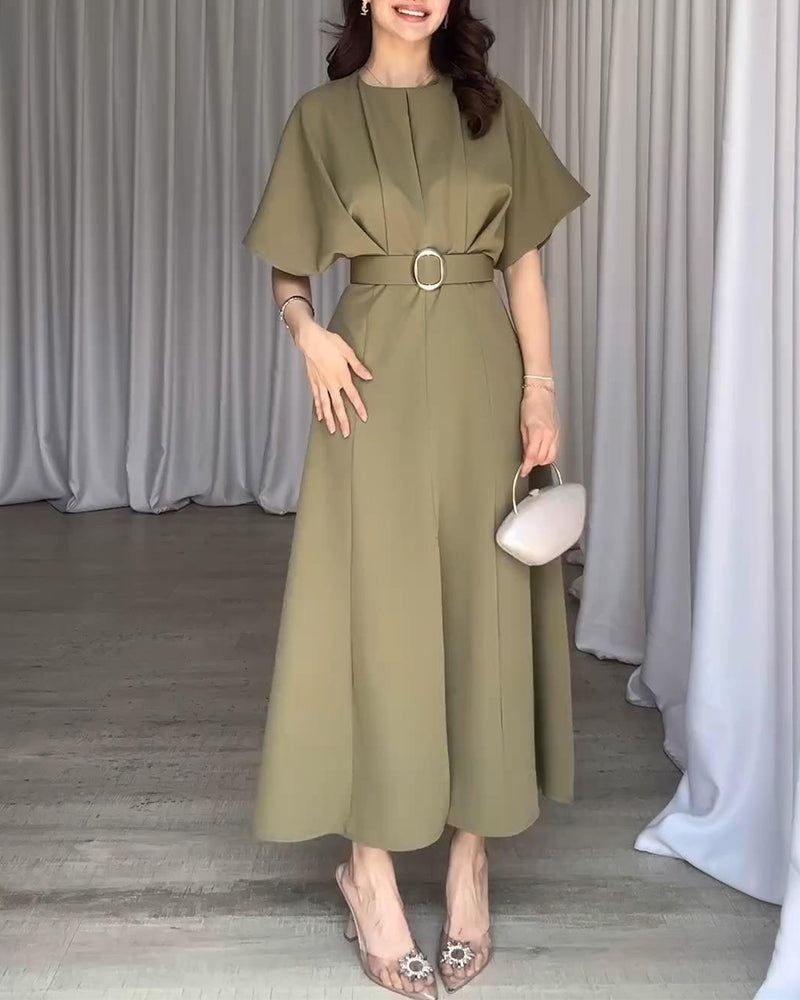 Elegant solid color pleated slit dress casual dresses summer