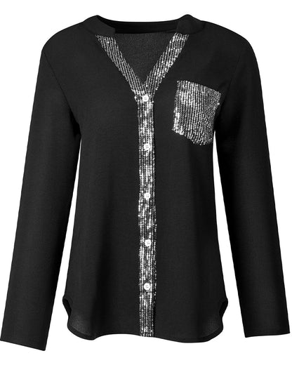 Top casual con pannelli in paillettes