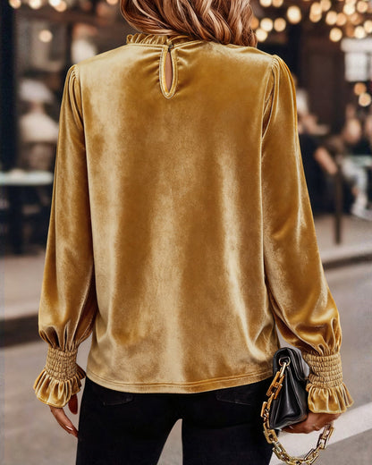 Ruffled Velvet Long Sleeve Top
