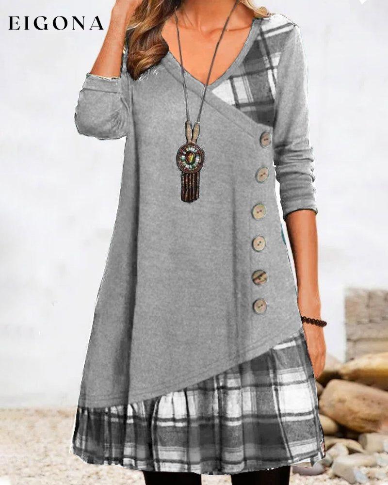 Plaid long sleeve dress Gray 2022 f/w 23BF 23BK casual dresses Clothes Dresses