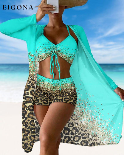 Leopard Ombre Print Swimsuit Three-Piece Set 23BF Bikinis Clothes Cover-Ups discount Summer Swimwear
