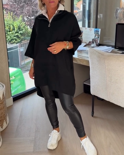 Stand Collar Half-Zip Loose Pullover