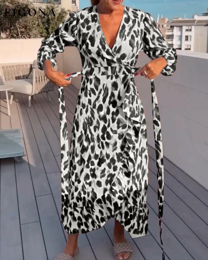 V Neck Leopard Printed Dress 2023 F/W 23BF casual dresses Clothes Dresses Spring Vacation Dresses