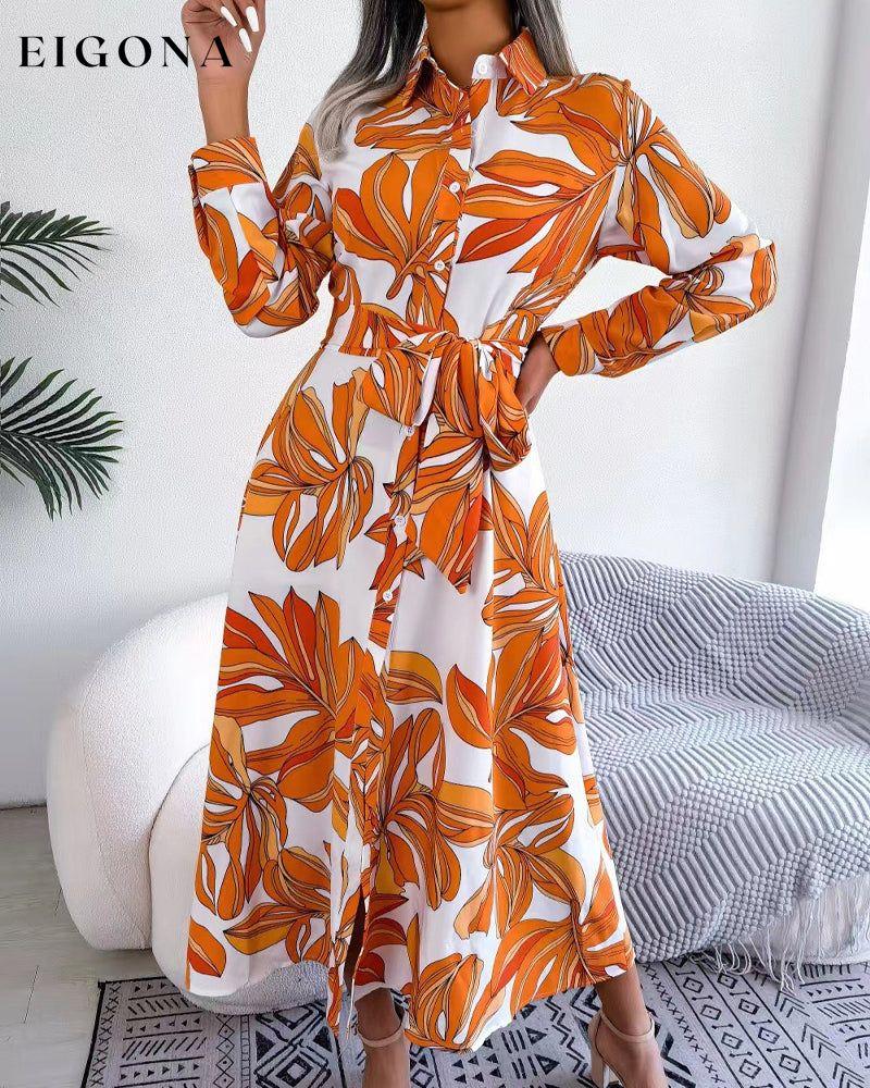 Contrasting floral print lapel shirt dress Orange 23BF Casual Dresses Clothes Dresses Spring Summer