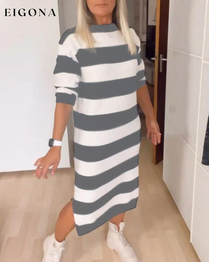 Round Neck Striped Dress Gray 2023 F/W 23BF Casual Dresses Clothes Dresses Spring