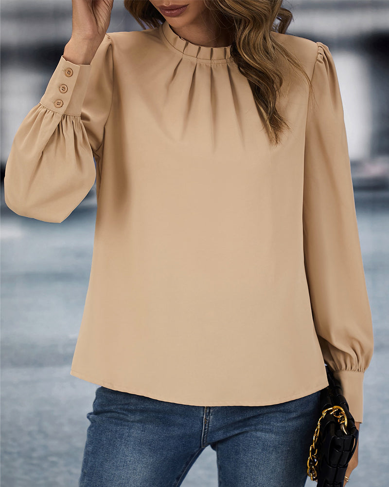 Stand collar solid color top 2023 F/W 23BF Blouses & Shirts Spring