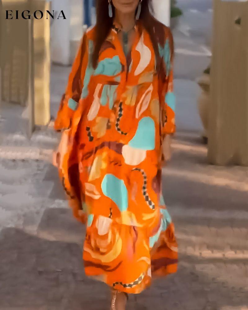 Casual long sleeve printed dress Orange 23BF Casual Dresses Clothes Dresses Spring Summer