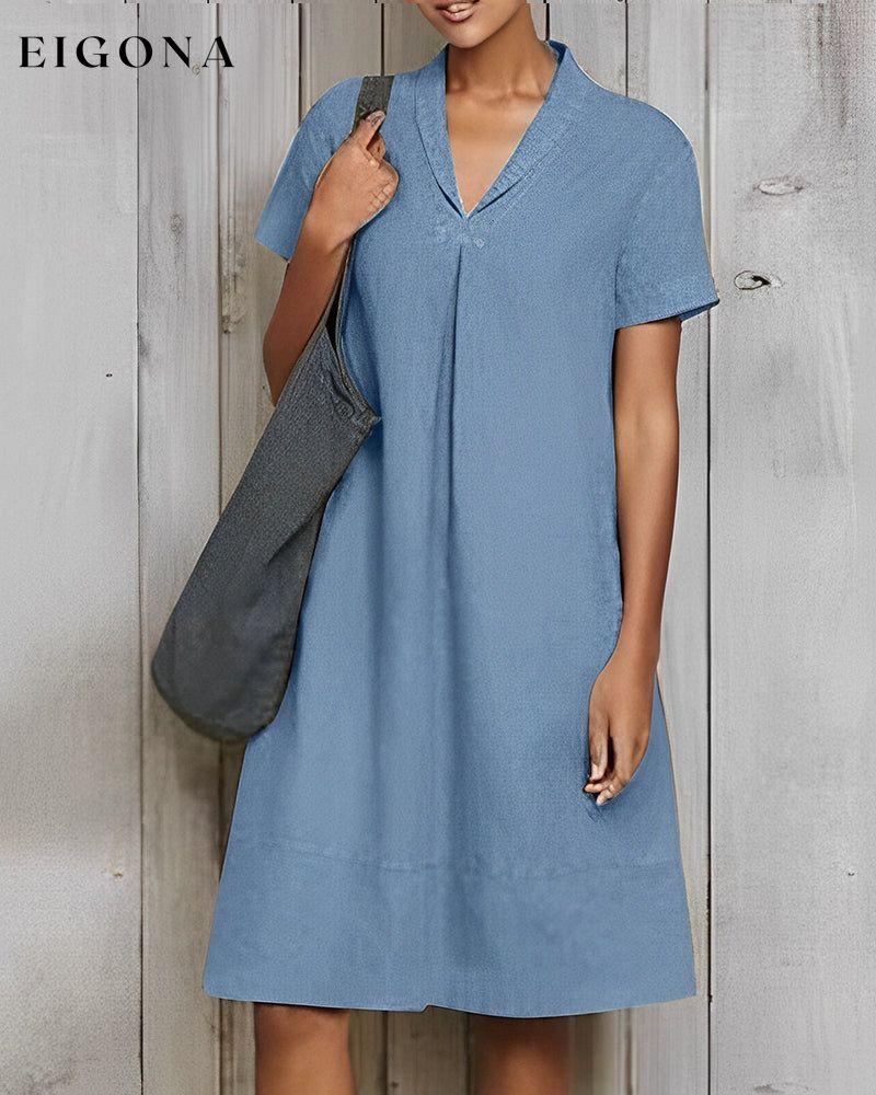 Cotton and linen solid color loose dress Blue 23BF Casual Dresses Clothes cotton and linen Dresses Spring Summer