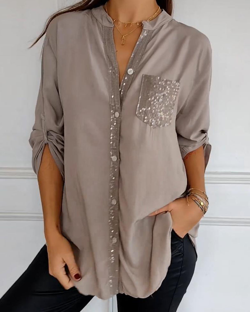Top casual con pannelli in paillettes