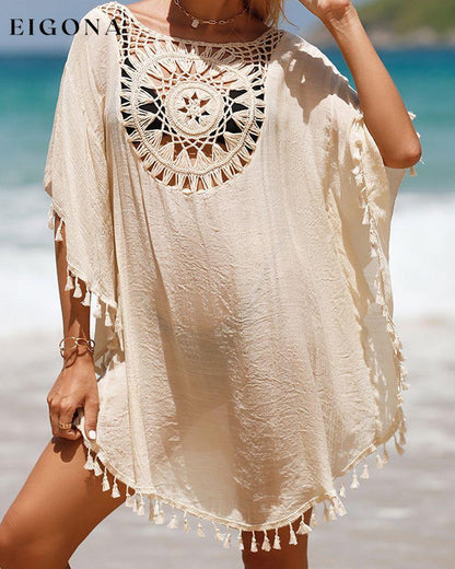 Beach Cover up with Tassels Beige One size fits all 23BF Clothes Cover-Ups Spring Summer Swimwear