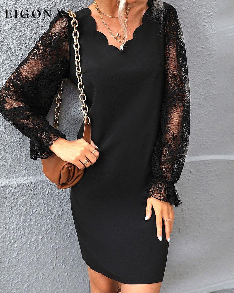 Solid color v neck lace sleeve dress 23BF Casual Dresses Clothes Dresses Elegant Dresses Spring Summer